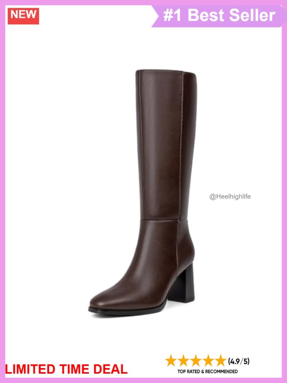 Knee High Boots Square Toe Chunky Block Heel Faux Leather Tall Boots